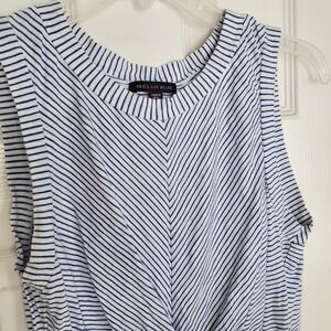 White Blue Striped Twist Front Cotton Tank Top Nautical Elevated Basic Preppy M